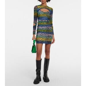 Ganni Leopard Print Cutout Mini Dress Multicolor Size 4